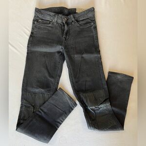 All Saints Black Mast Faux Leather Patch Washed Jeans